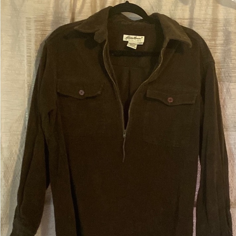 Corduroy Eddie Bauer zip up pull over olive/brown
